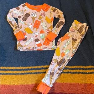 Honest Ice Cream Print Kids Pajama Set - Orange and Brown
